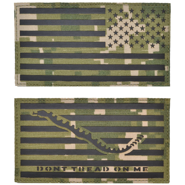 USN Laser Cut Reverse Flag & Don't Tread On Me - NWU Type III Woodland Digital Patch Set
